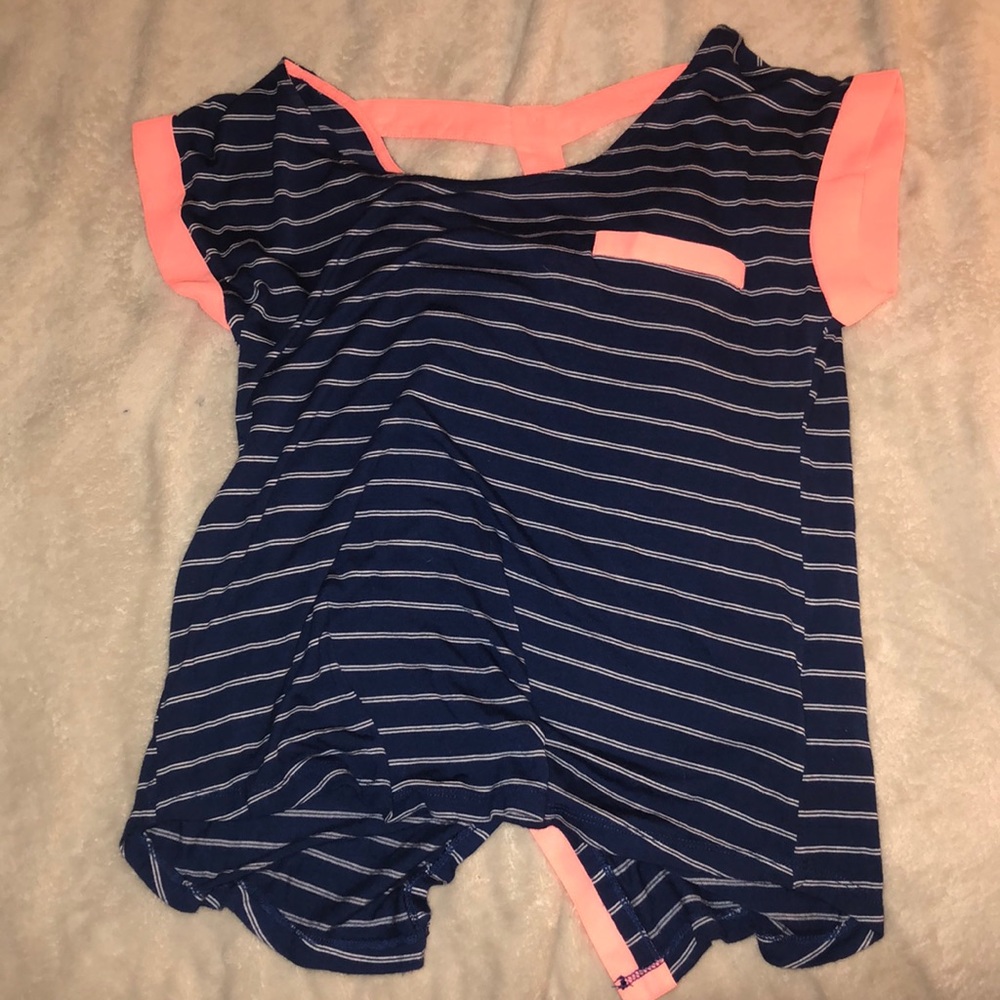 Blue and Coral Striped Shirt